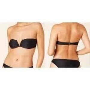 Andie Swimwear New The Scala Padded Bandeau Bikini Top Strapless Black XL